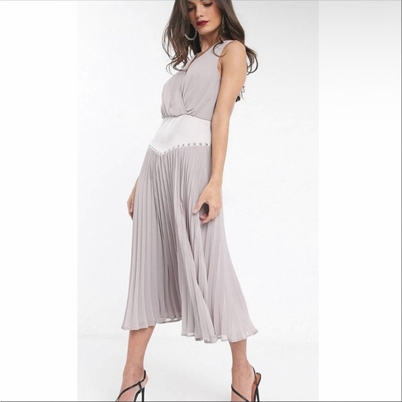 ASOS Dresses & Skirts - ASOS DESIGN Drop Waist Stud Detail Pleat Midi Dress - Size 6